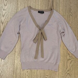 Dolce and Gabbana Pink V-Neck Sweater with Tan Bow